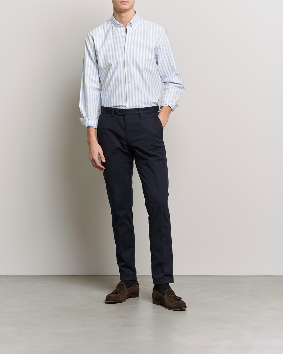 Men | Shirts | Oscar Jacobson | Regular Fit Button Down Striped Oxford Shirt Blue