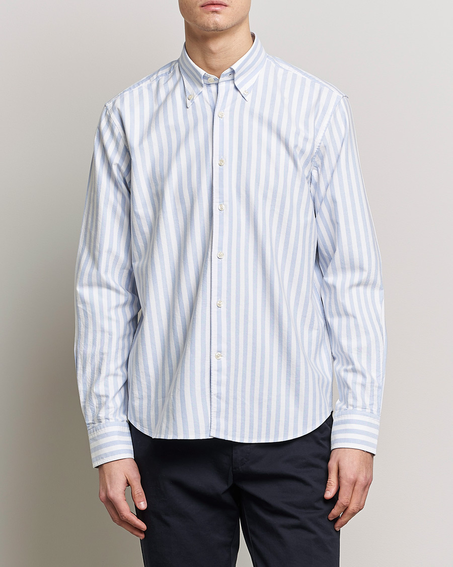 Men | Shirts | Oscar Jacobson | Regular Fit Button Down Striped Oxford Shirt Blue