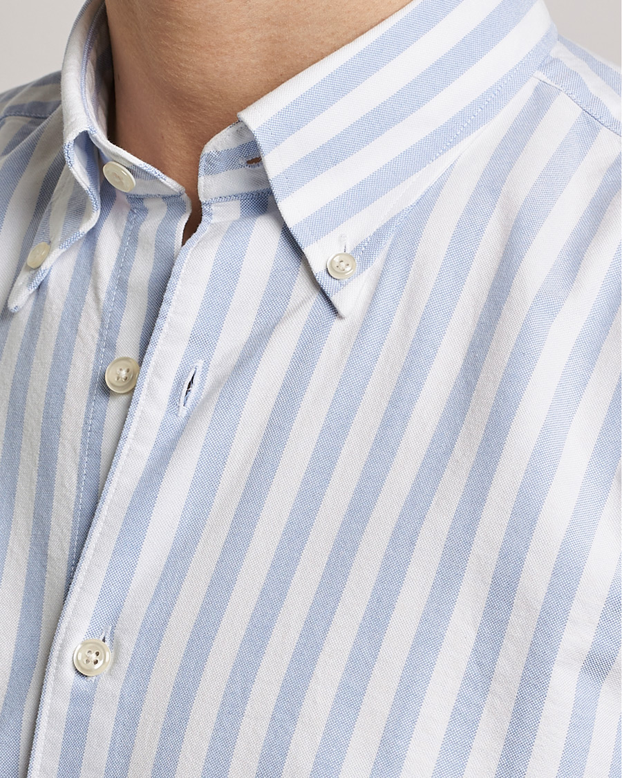 Men | Shirts | Oscar Jacobson | Regular Fit Button Down Striped Oxford Shirt Blue