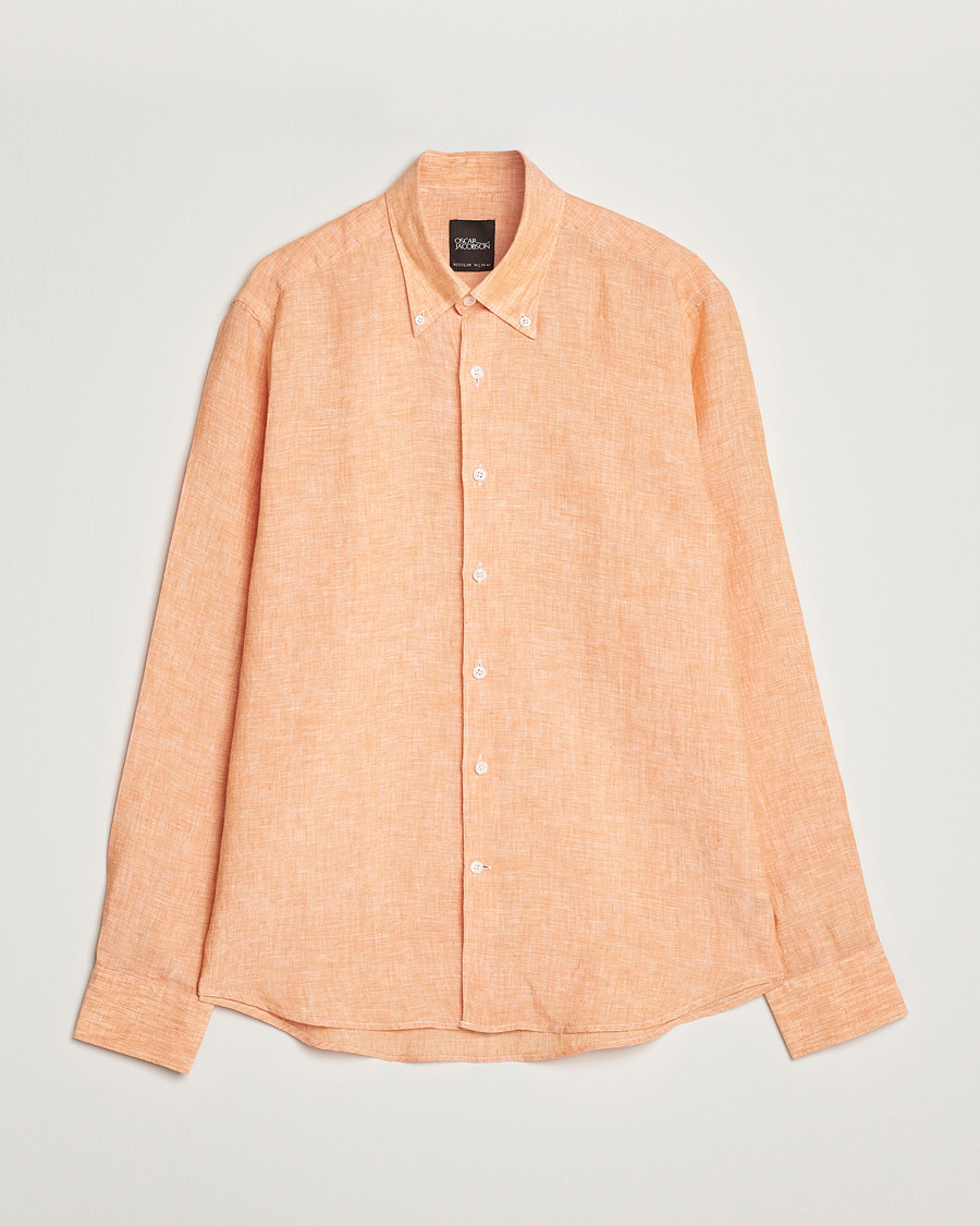 Men | Shirts | Oscar Jacobson | Regular Fit Button Down Linen Shirt Orange