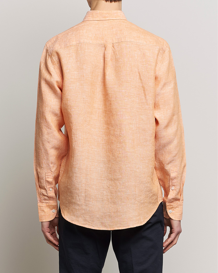 Men | Shirts | Oscar Jacobson | Regular Fit Button Down Linen Shirt Orange