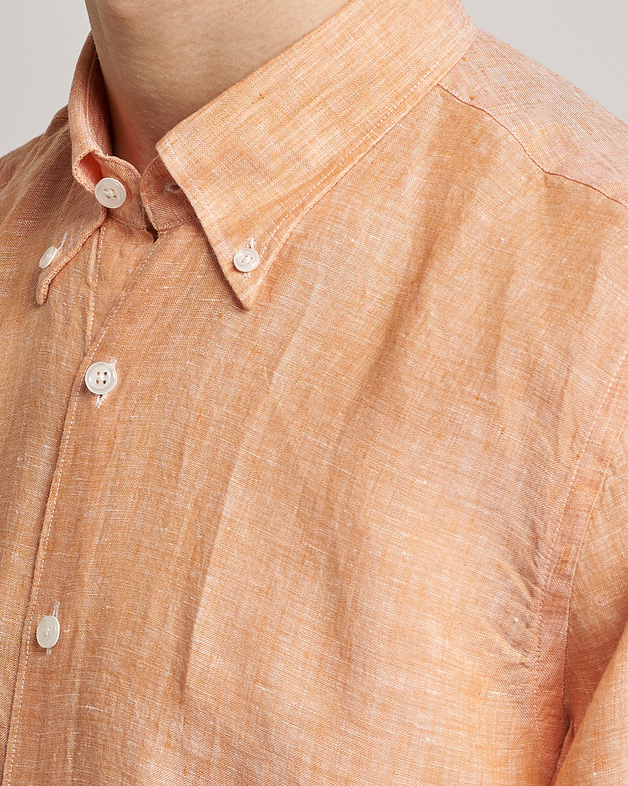 Men | Shirts | Oscar Jacobson | Regular Fit Button Down Linen Shirt Orange