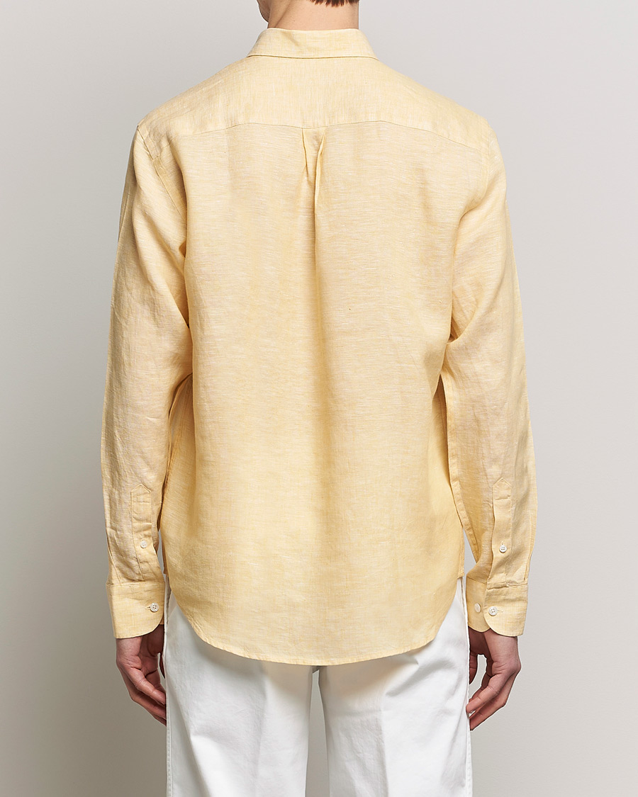 Men | Shirts | Oscar Jacobson | Regular Fit Button Down Linen Shirt Yellow