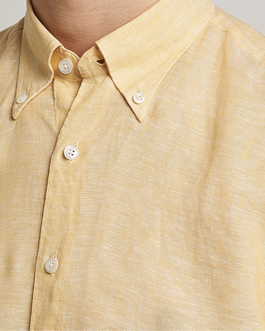 Men | Shirts | Oscar Jacobson | Regular Fit Button Down Linen Shirt Yellow