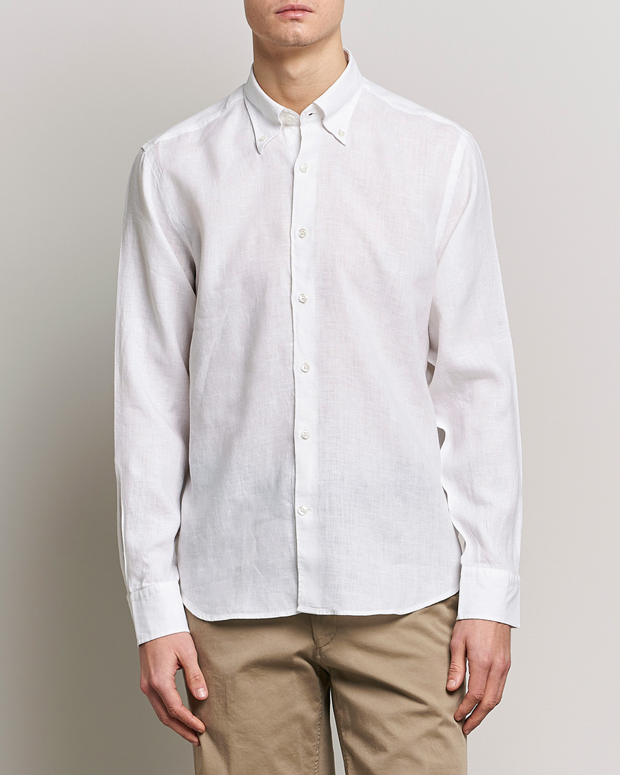Men | Linen Shirts | Oscar Jacobson | Regular Fit Button Down Linen Shirt White