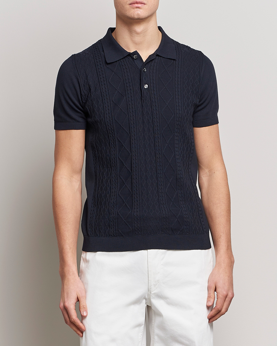 Men |  | Oscar Jacobson | Bard Short Sleeve Structured Cotton Polo Navy