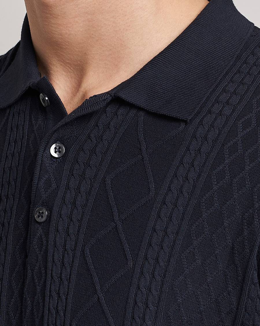 Men | Polo Shirts | Oscar Jacobson | Bard Short Sleeve Structured Cotton Polo Navy