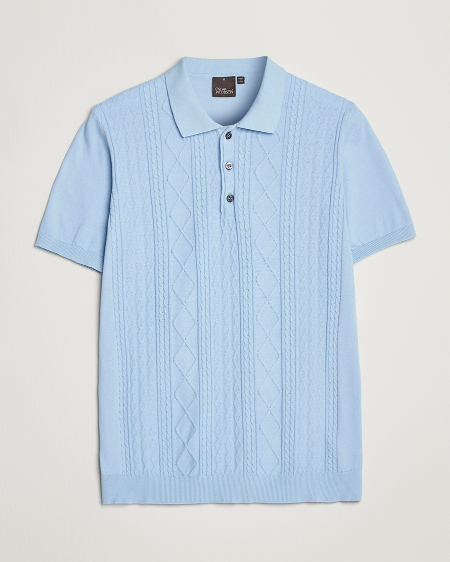 Oscar Jacobson Bard Short Sleeve Structured Cotton Polo Light Blue