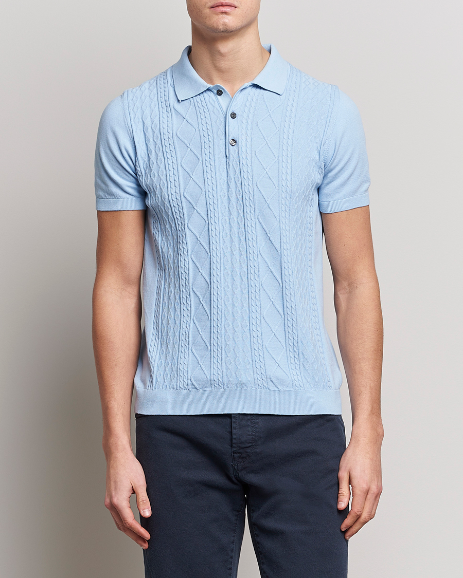 Men |  | Oscar Jacobson | Bard Short Sleeve Structured Cotton Polo Light Blue