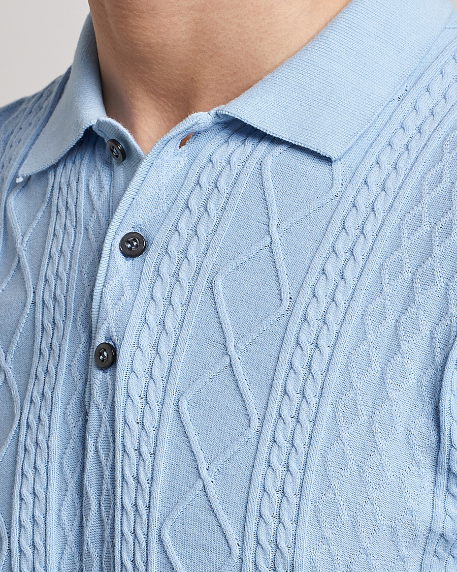 Oscar Jacobson Bard Short Sleeve Structured Cotton Polo Light Blue