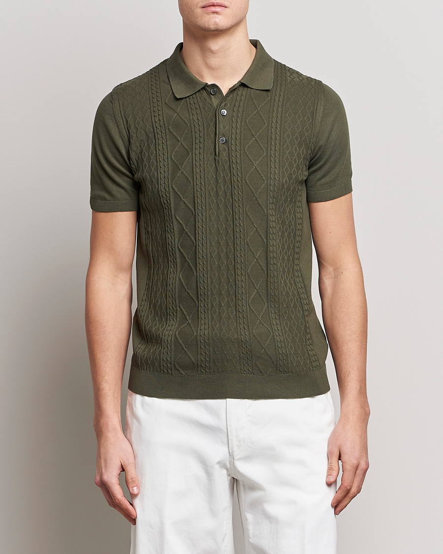 Men |  | Oscar Jacobson | Bard Short Sleeve Structured Cotton Polo Olive