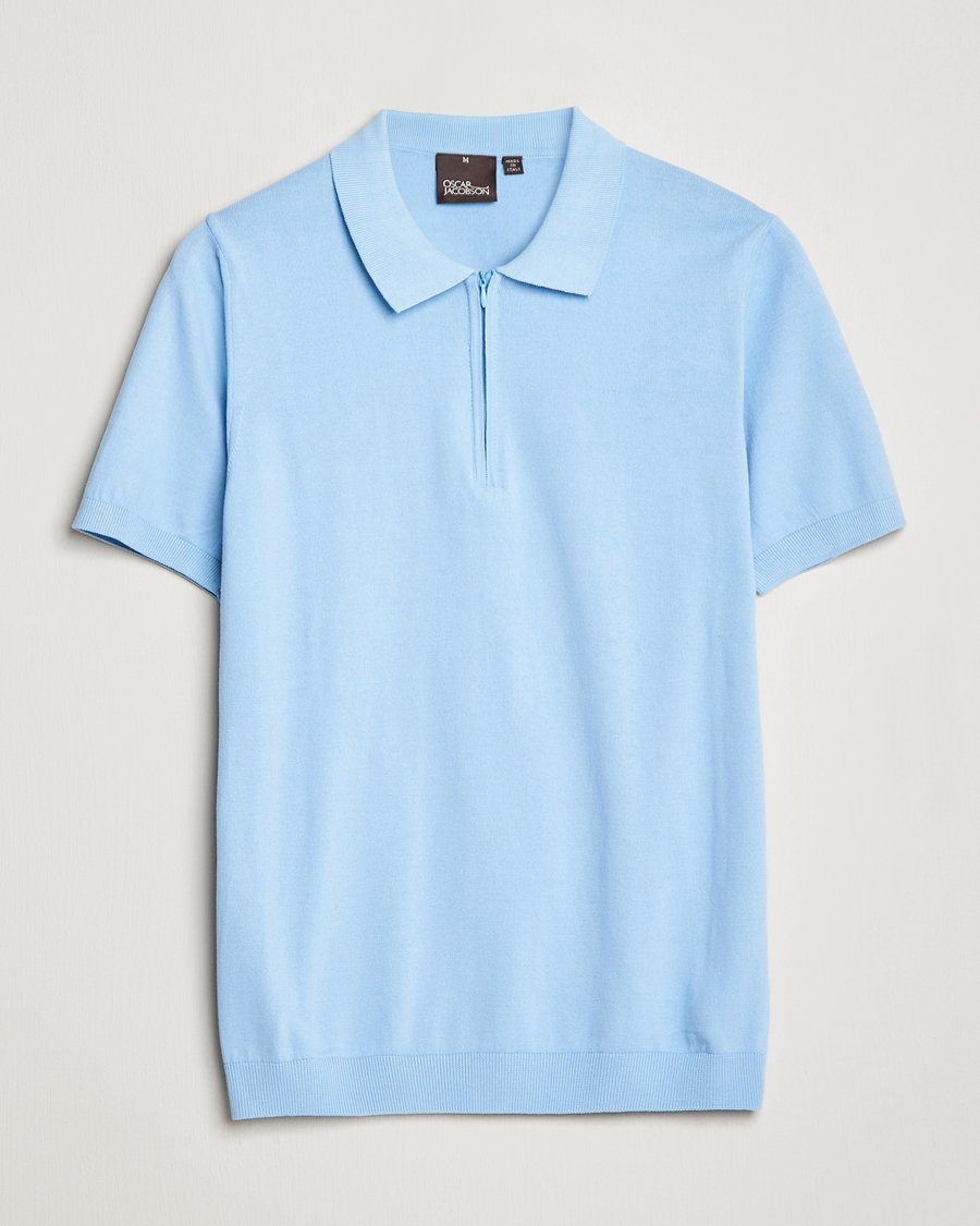 Oscar Jacobson Otto Short Sleeve Zip Polo Light Blue at CareOfCarl.com