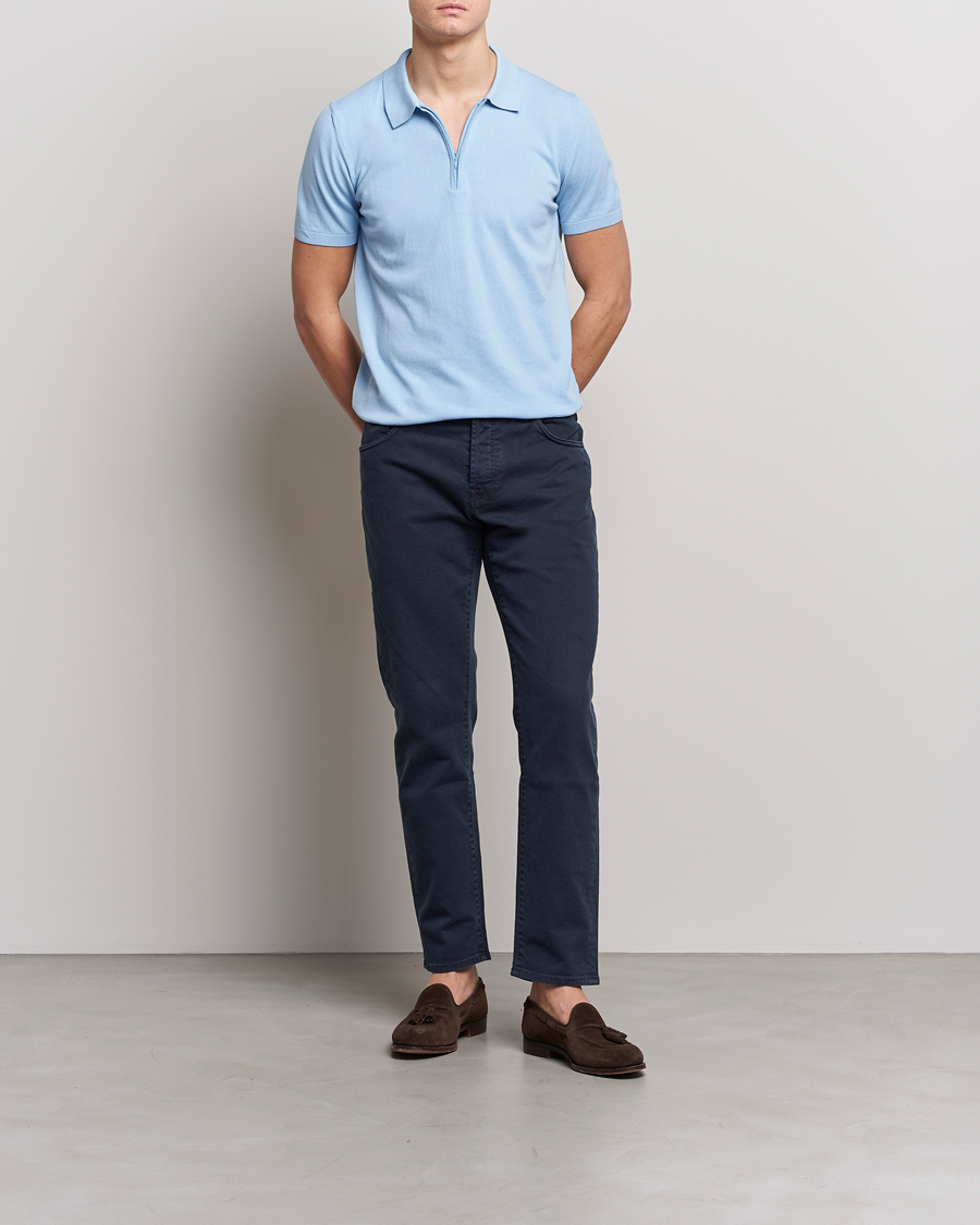 Men | Polo Shirts | Oscar Jacobson | Otto Short Sleeve Zip Polo Light Blue