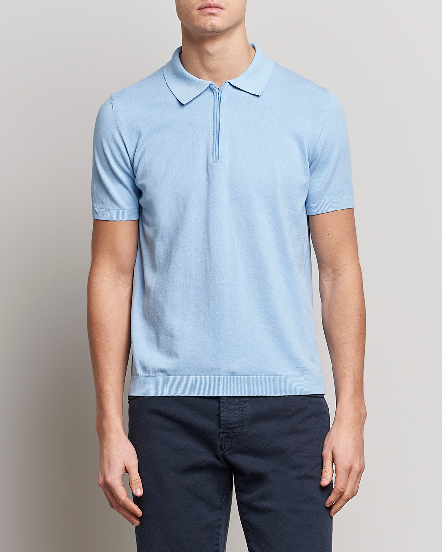 Oscar Jacobson Otto Short Sleeve Zip Polo Light Blue at CareOfCarl.com