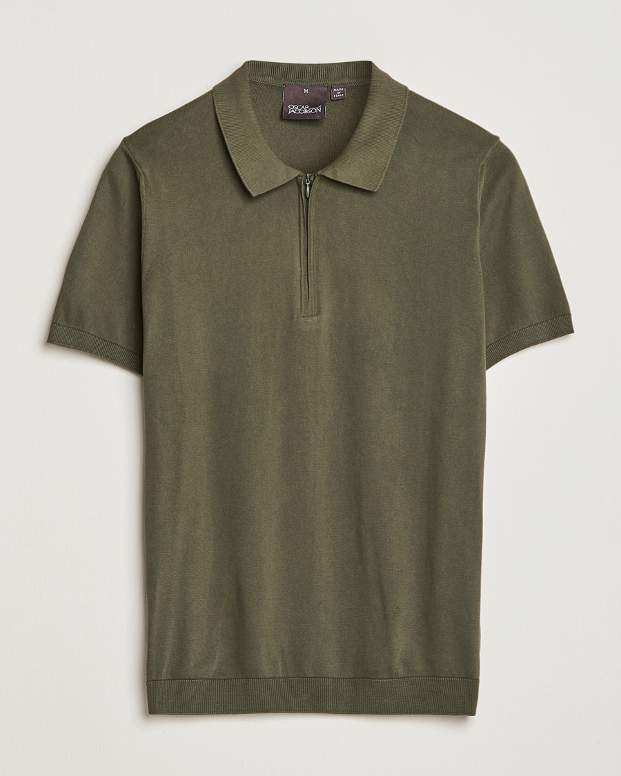 Men | Polo Shirts | Oscar Jacobson | Otto Short Sleeve Zip Polo Olive