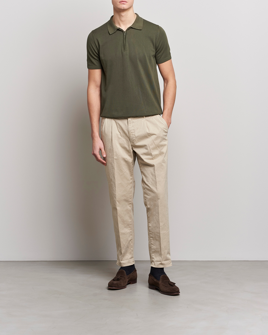 Men | Polo Shirts | Oscar Jacobson | Otto Short Sleeve Zip Polo Olive