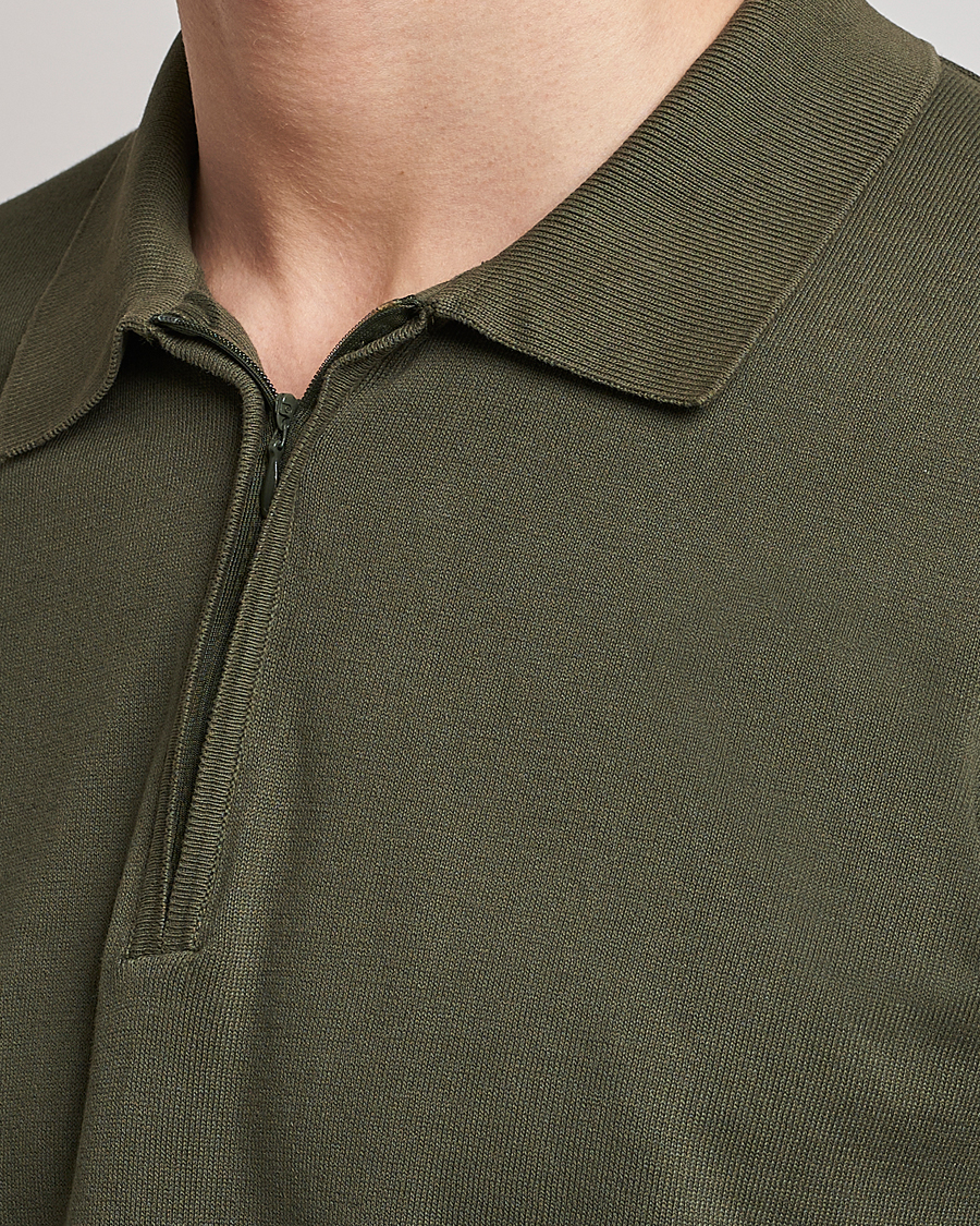 Men | Polo Shirts | Oscar Jacobson | Otto Short Sleeve Zip Polo Olive