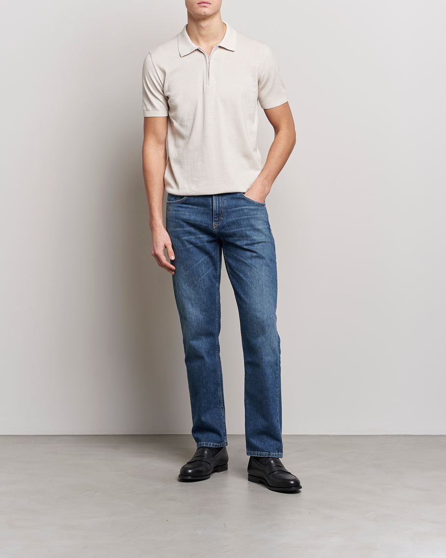 Men | Polo Shirts | Oscar Jacobson | Otto Short Sleeve Zip Polo Creme