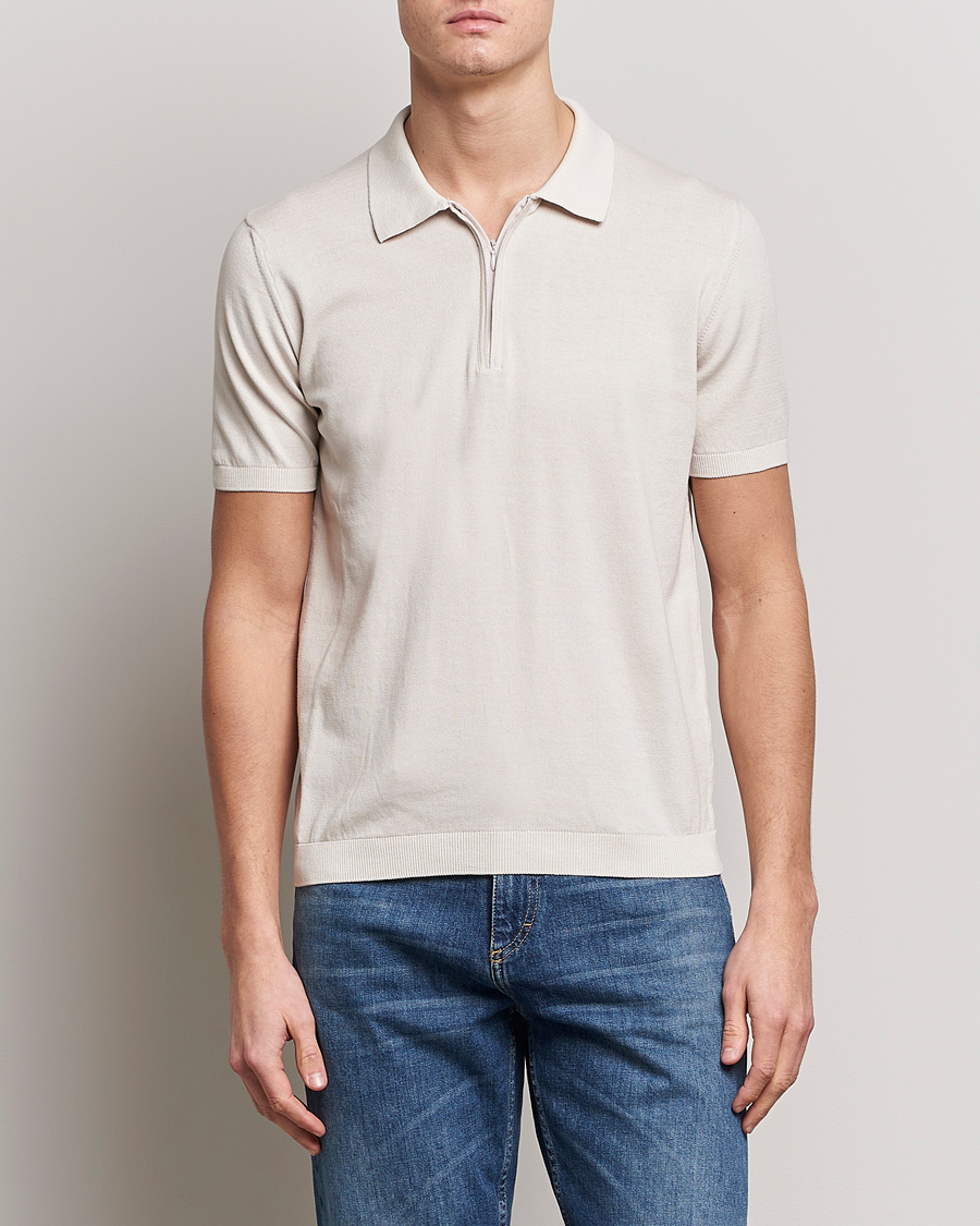 Men | Short Sleeve Polo Shirts | Oscar Jacobson | Otto Short Sleeve Zip Polo Creme