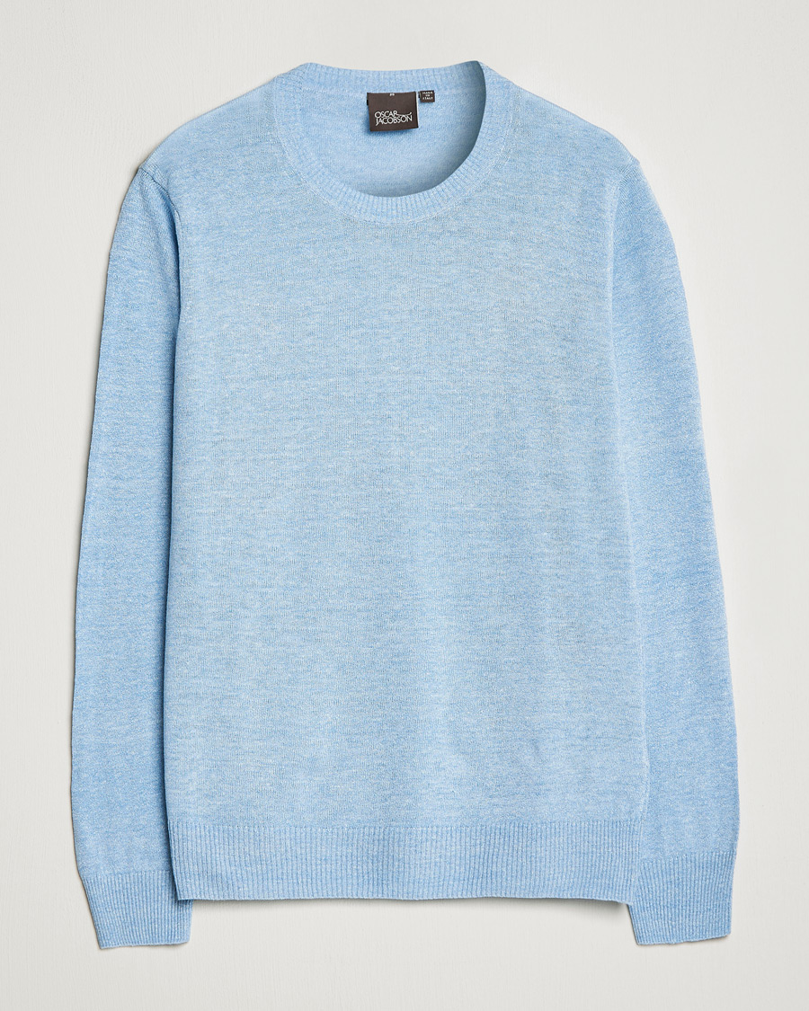 Men | Sweaters & Knitwear | Oscar Jacobson | Valter Linen/Cotton Crew Neck Light Blue