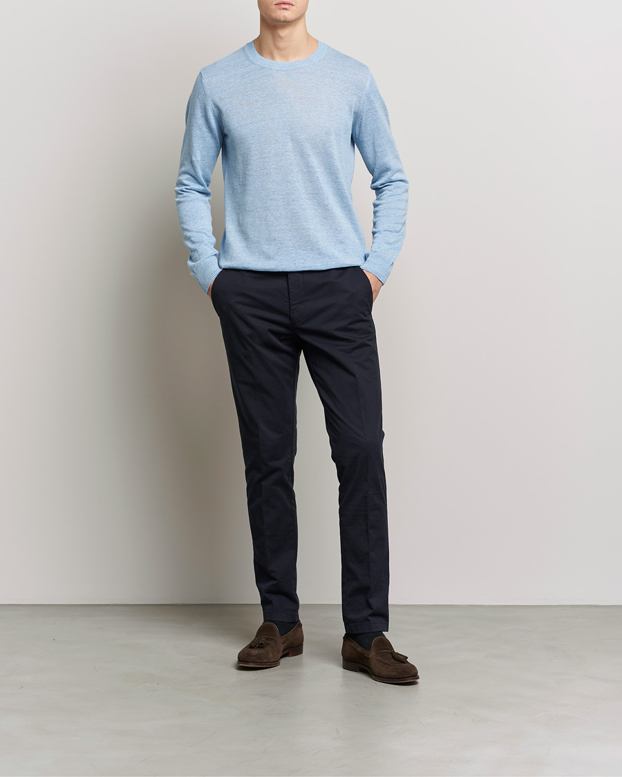 Men | Sweaters & Knitwear | Oscar Jacobson | Valter Linen/Cotton Crew Neck Light Blue