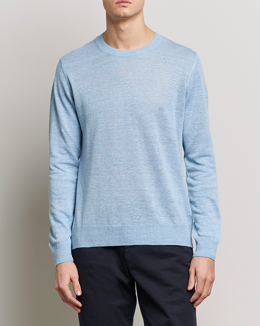 Men | Sweaters & Knitwear | Oscar Jacobson | Valter Linen/Cotton Crew Neck Light Blue
