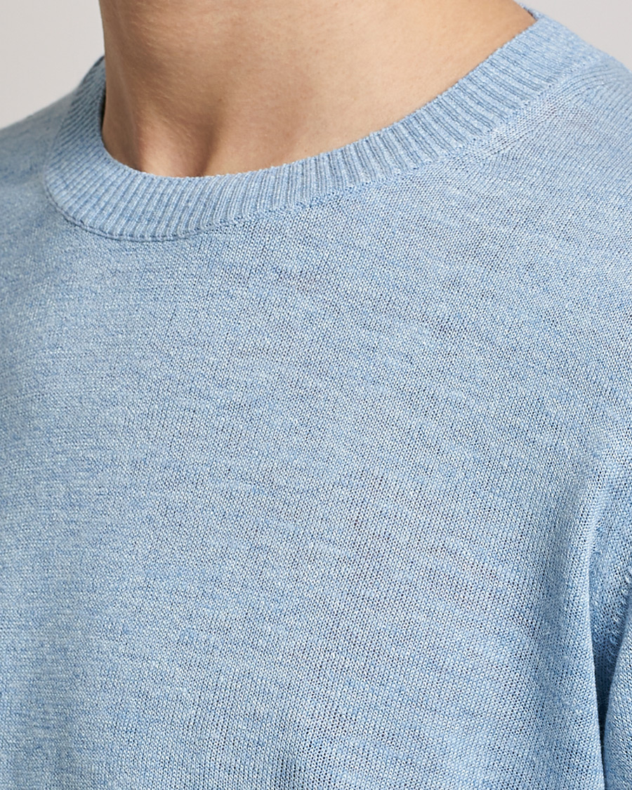 Men | Sweaters & Knitwear | Oscar Jacobson | Valter Linen/Cotton Crew Neck Light Blue