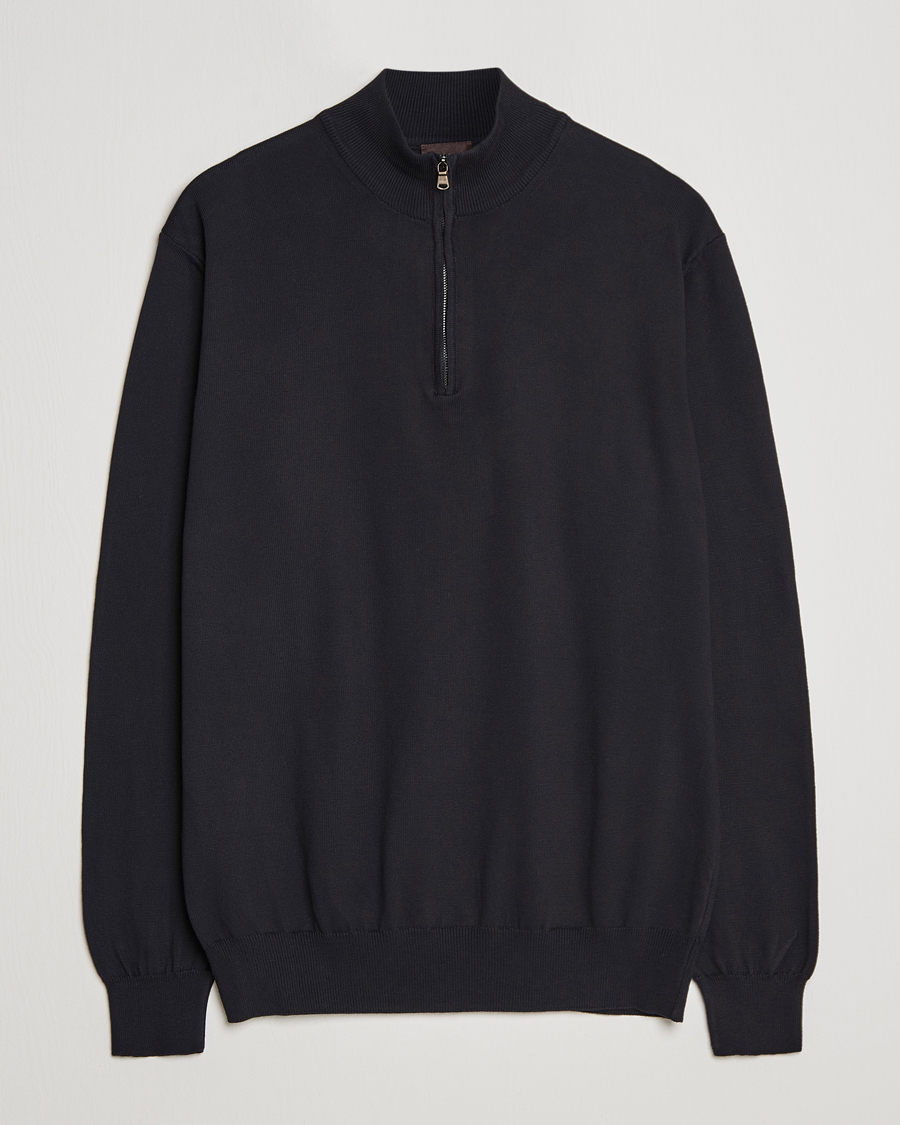 Men | Sweaters & Knitwear | Oscar Jacobson | Pat Cotton Half Zip Navy