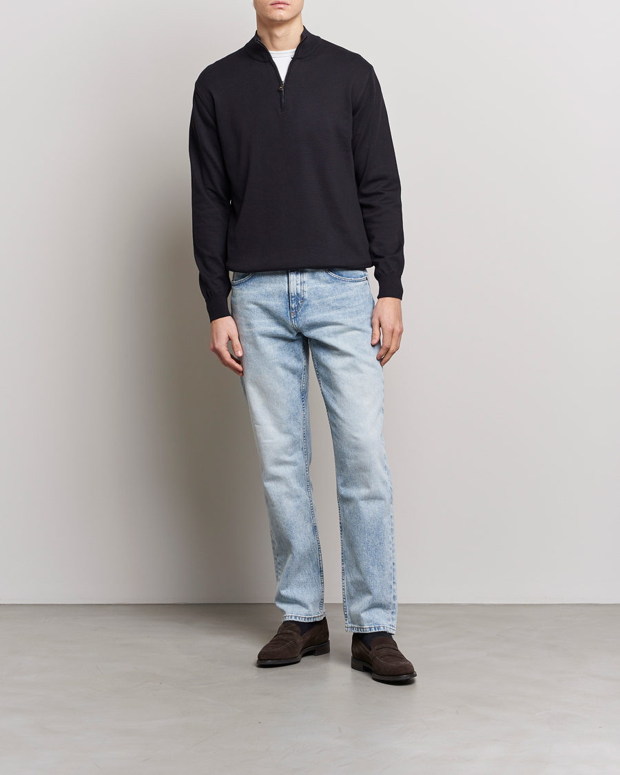 Men | Sweaters & Knitwear | Oscar Jacobson | Pat Cotton Half Zip Navy