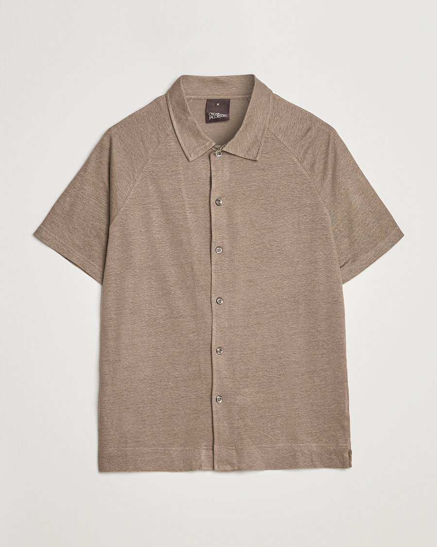 Men | Shirts | Oscar Jacobson | Albin Short Sleeve Linen Polo Taupe