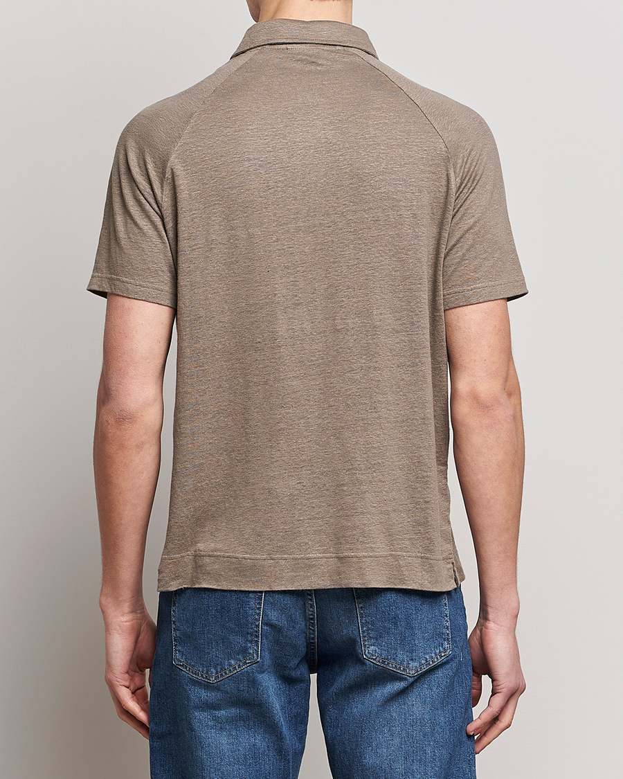 Men | Shirts | Oscar Jacobson | Albin Short Sleeve Linen Polo Taupe