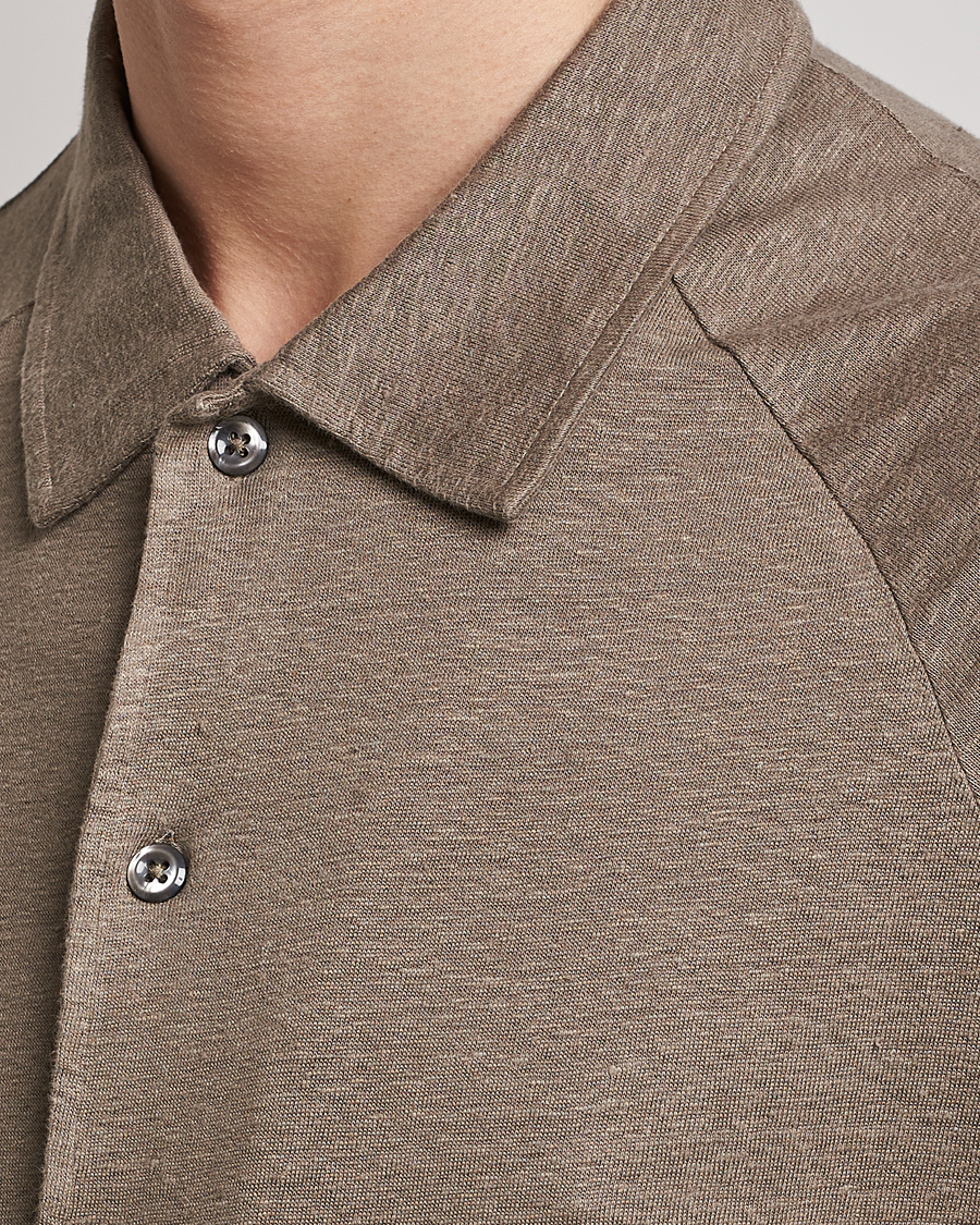 Men | Shirts | Oscar Jacobson | Albin Short Sleeve Linen Polo Taupe