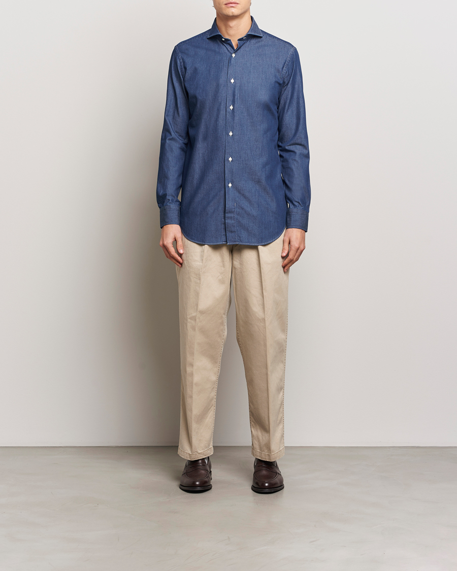 Men | Shirts | Kamakura Shirts | Slim Fit Denim Shirt Dark Indigo