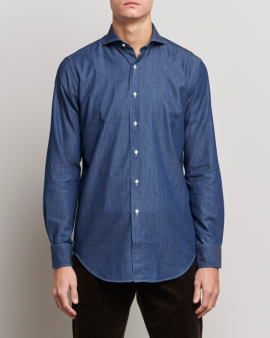 Men | Shirts | Kamakura Shirts | Slim Fit Denim Shirt Dark Indigo