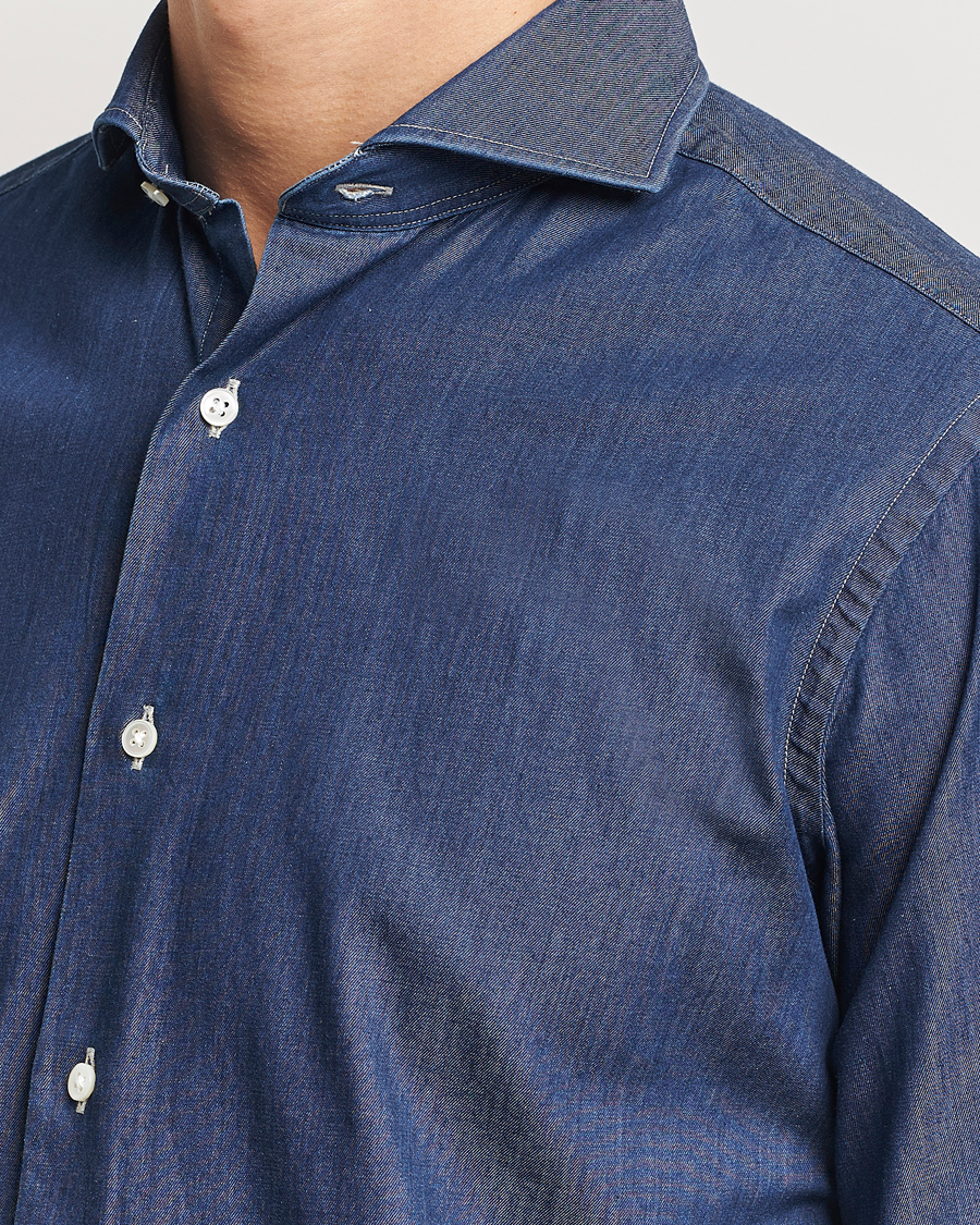 Men | Shirts | Kamakura Shirts | Slim Fit Denim Shirt Dark Indigo