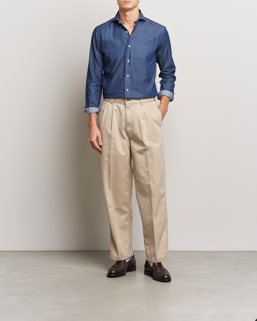 Men | Shirts | Kamakura Shirts | Slim Fit Denim Shirt Dark Indigo