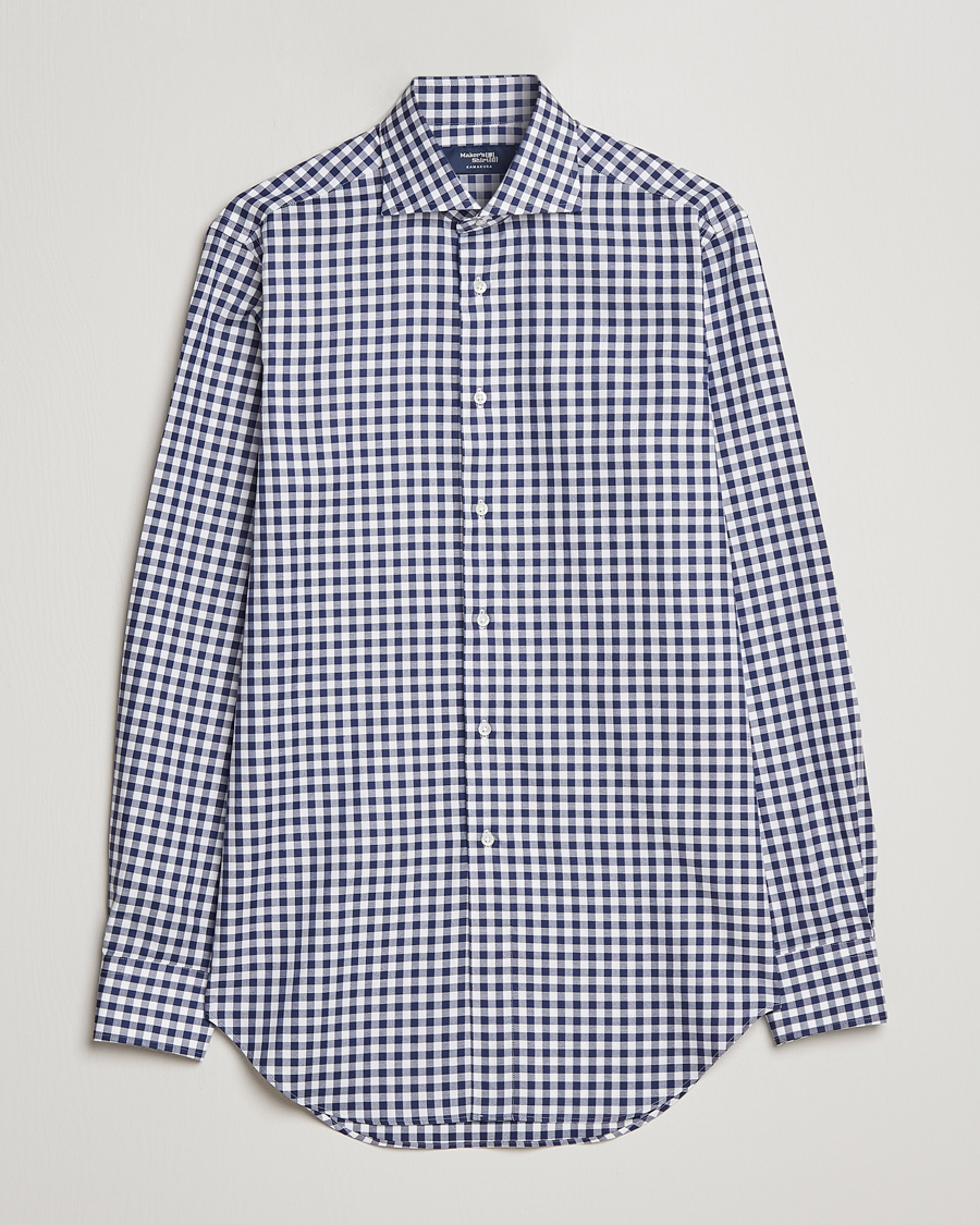 Men | Shirts | Kamakura Shirts | Slim Fit Gingham Shirt Navy
