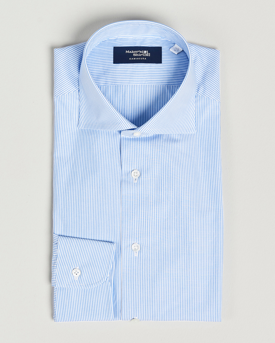 Men | Shirts | Kamakura Shirts | Slim Fit Striped Broadcloth Shirt Light Blue