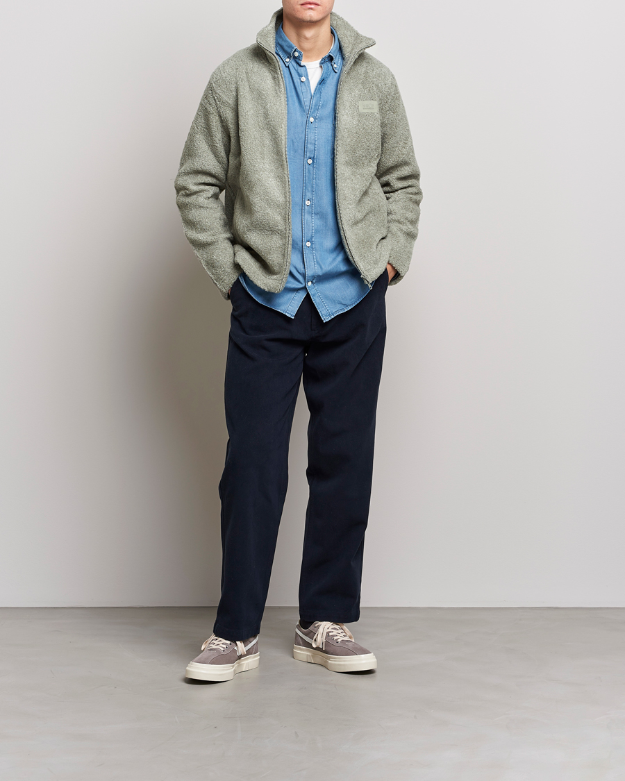 Men | Sweaters & Knitwear | NN07 | Nil Pile Full Zip Jacket Forest Mint