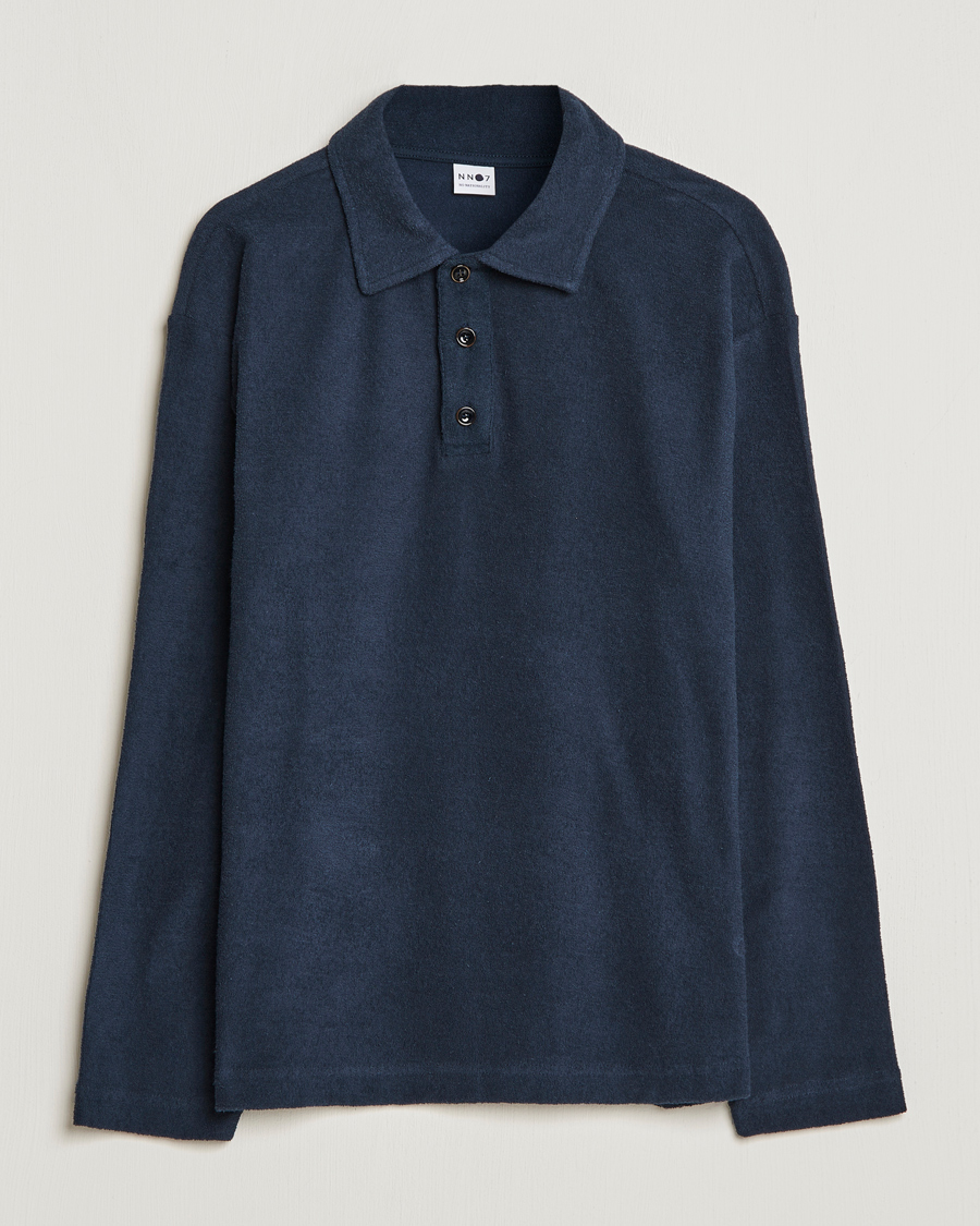 Men | Sweaters & Knitwear | NN07 | Joey Terry Long Sleeve Polo Navy Blue
