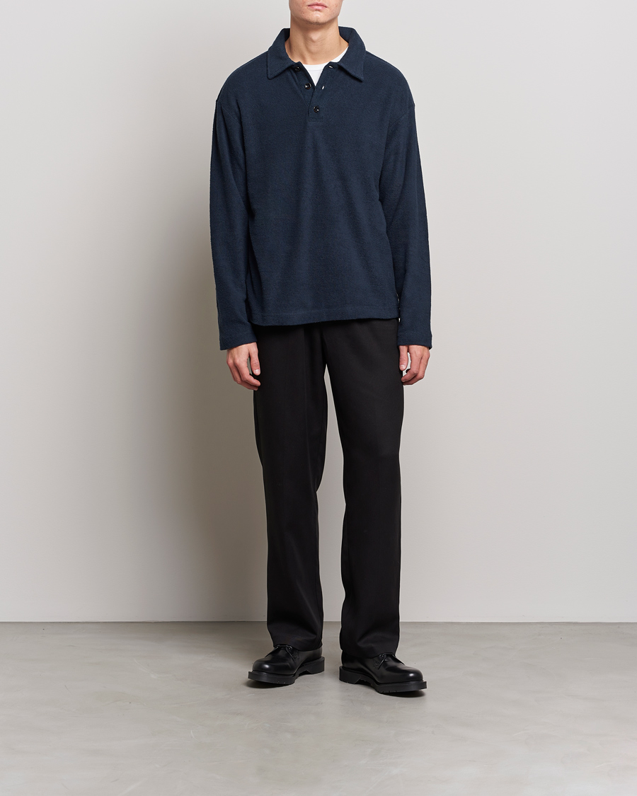 Men | Sweaters & Knitwear | NN07 | Joey Terry Long Sleeve Polo Navy Blue