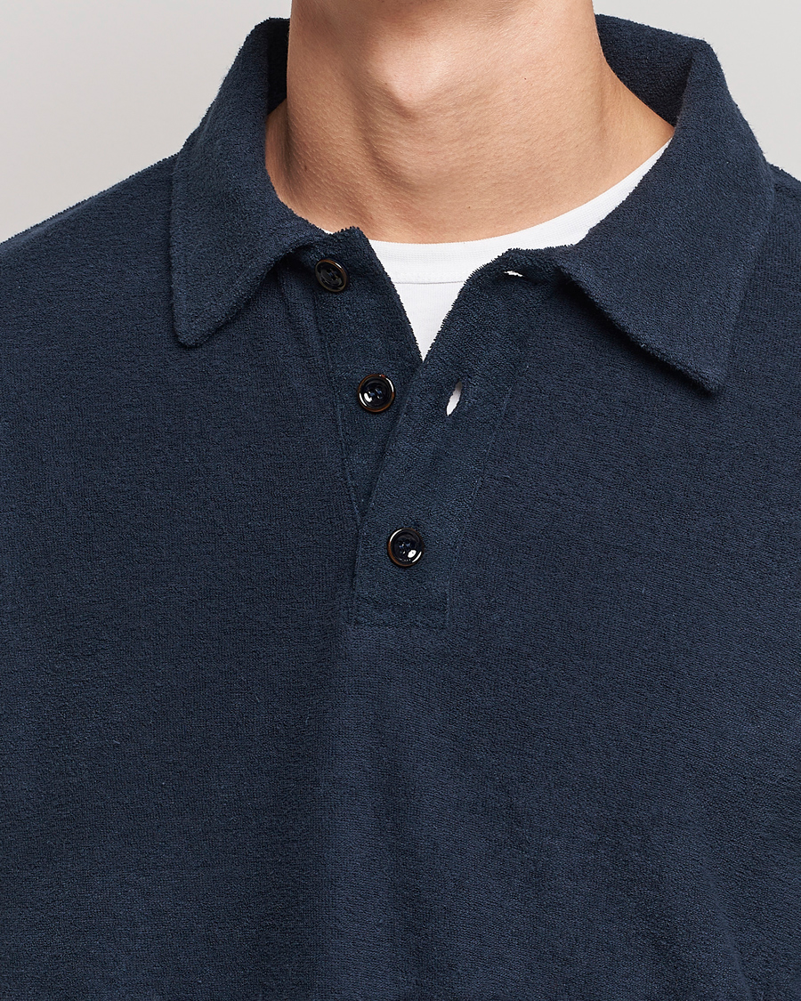 Men | Sweaters & Knitwear | NN07 | Joey Terry Long Sleeve Polo Navy Blue