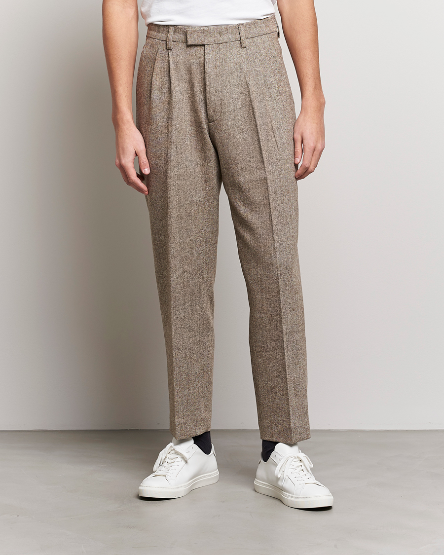 Men | NN07 | NN07 | Fritz Wool Pleated Trousers Brown Melange
