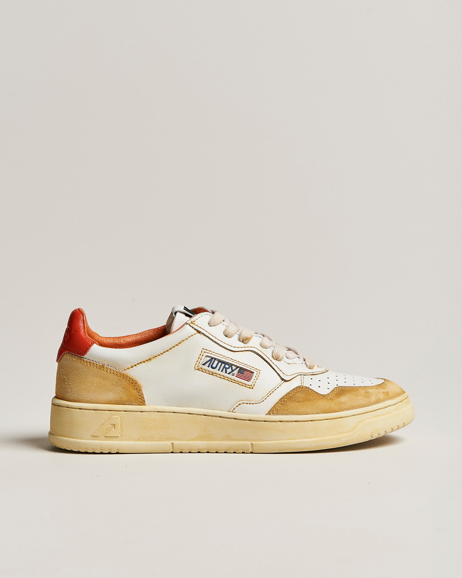 Men | Autry Super Vintage Low Leather/Suede Sneaker Leat White/Orange | Autry | Super Vintage Low Leather/Suede Sneaker Leat White/Orange