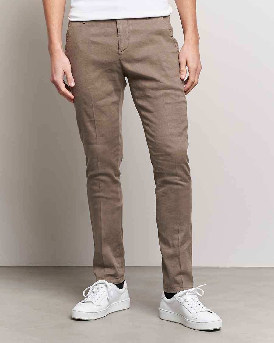 Men | Linen Trousers | Dondup | Gaubert Linen Stretch Chinos Light Brown