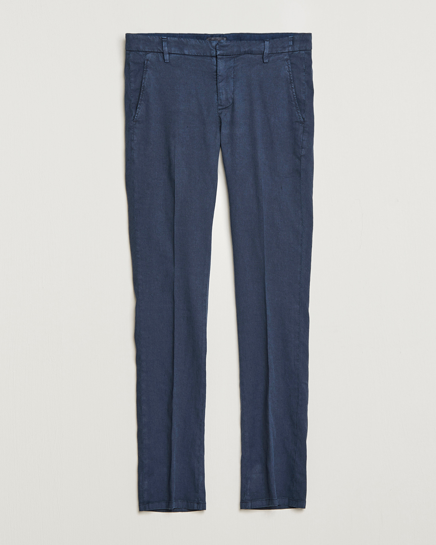 Men | Trousers | Dondup | Gaubert Linen Stretch Chinos Navy