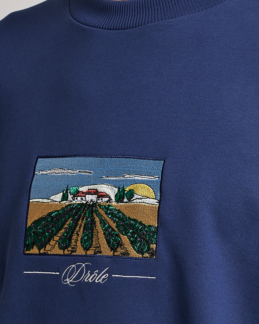 Men | Sweaters & Knitwear | Drôle de Monsieur | Vignes Embroidered Sweatshirt Navy