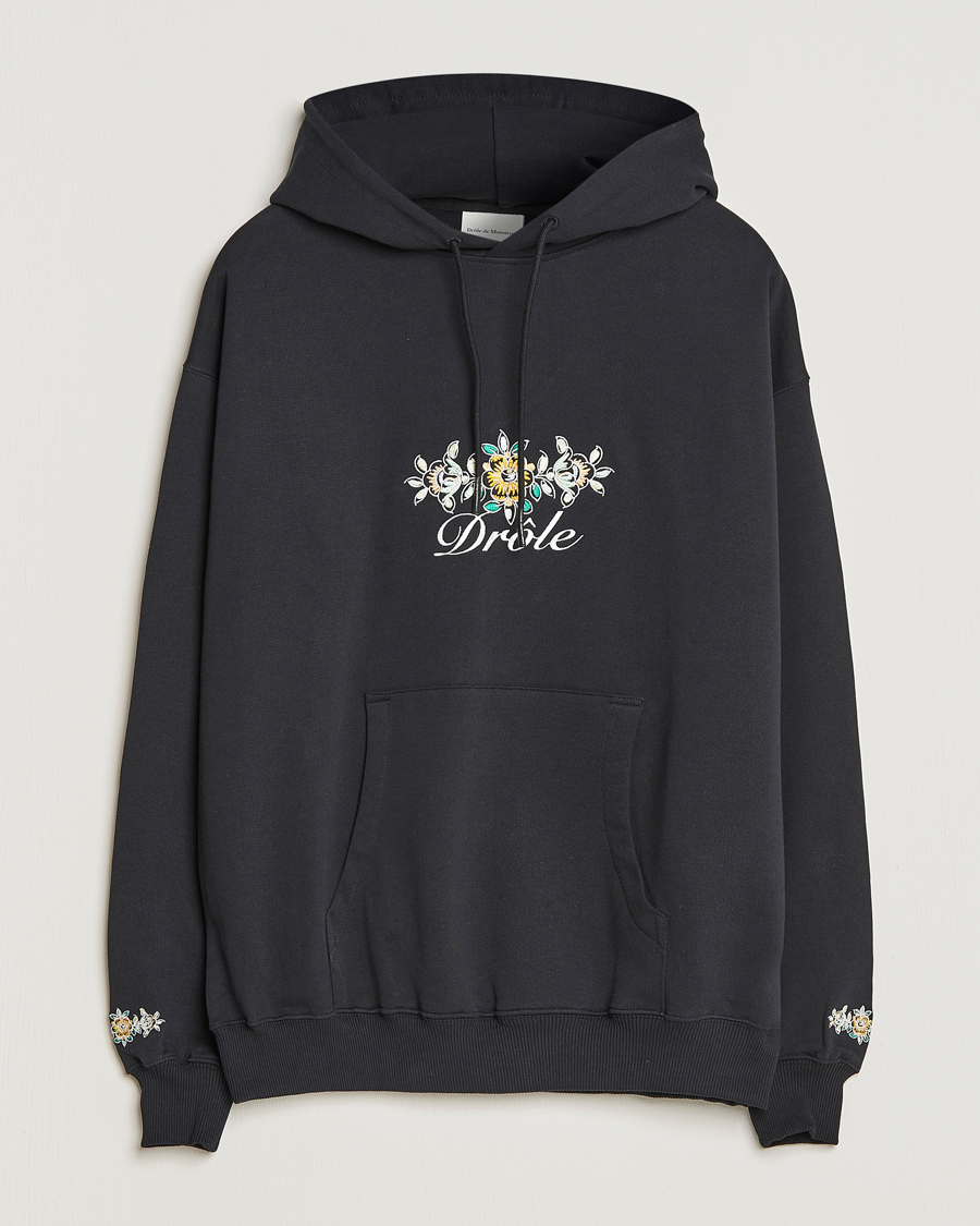 Men | Sweaters & Knitwear | Drôle de Monsieur | Fleur Embroidered Hoodie Black