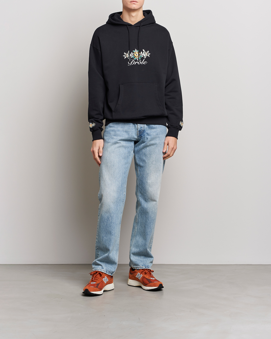 Men | Sweaters & Knitwear | Drôle de Monsieur | Fleur Embroidered Hoodie Black