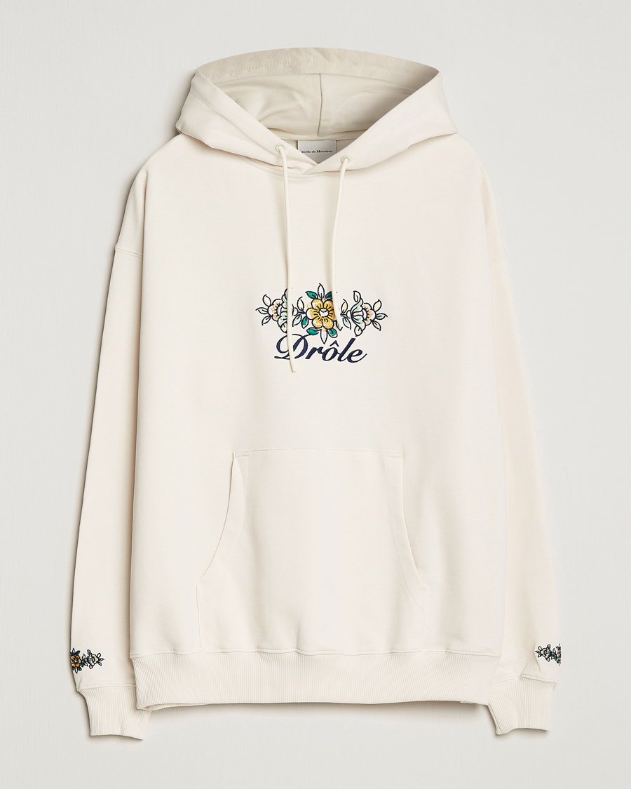 Men | Sweaters & Knitwear | Drôle de Monsieur | Fleur Embroidered Hoodie Off White